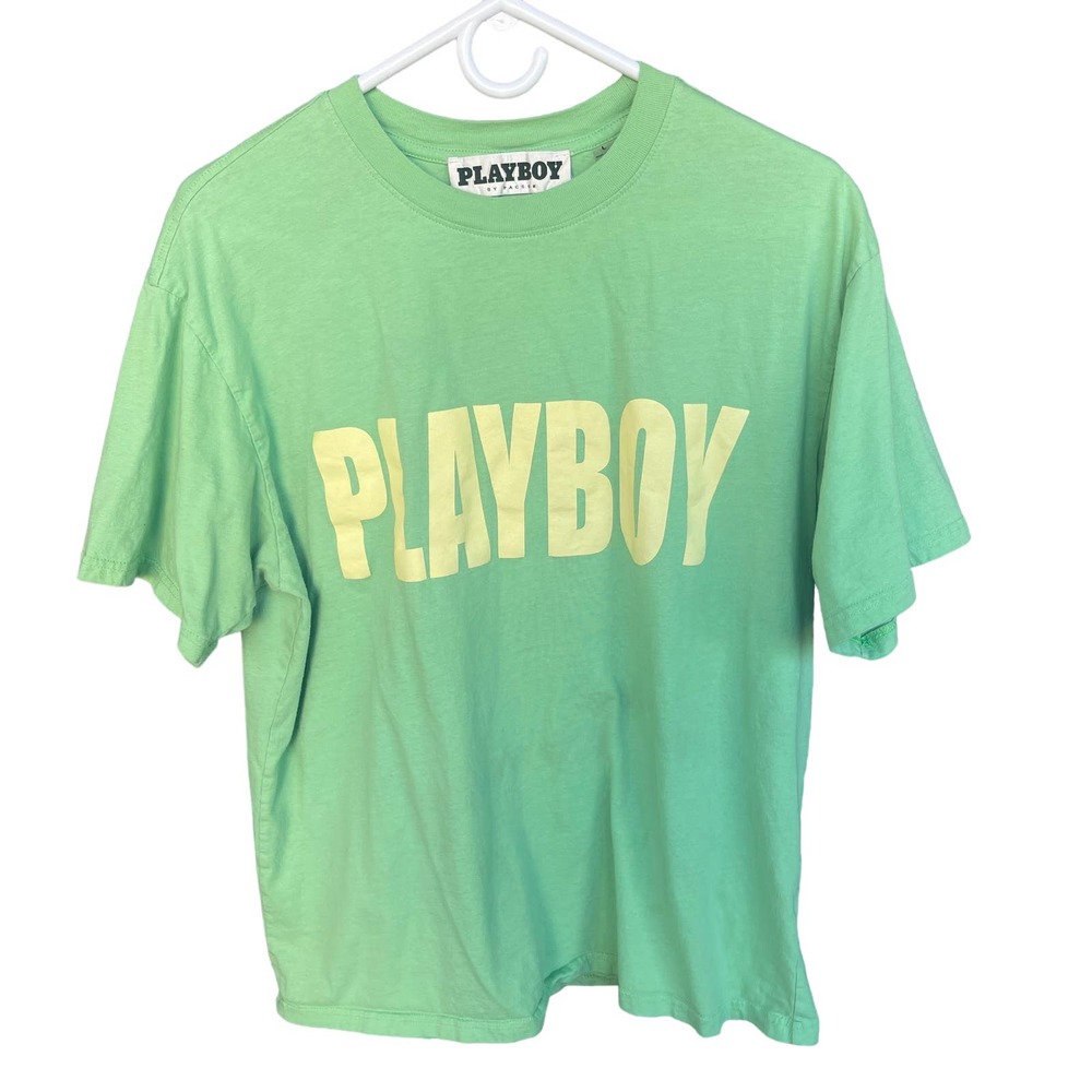 Playboy by Pac Sun Shirt Adult Large Green Yellow Logo Short Sleeve‎